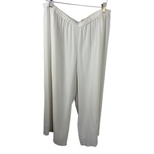 Eileen Fisher Ivory 100% Silk Wide Leg Pull On Pants Size Large Quiet Luxury